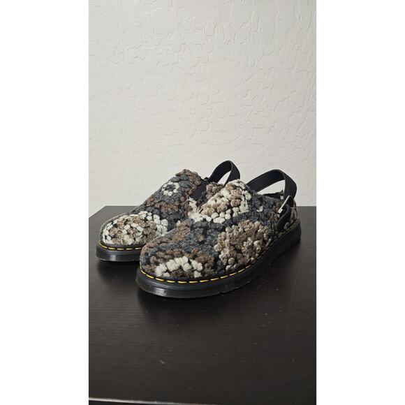 Dr Martens Isham Crochet Wool Suede Mules Black Beige Brown Mens Sz 10 - Picture 1 of 5